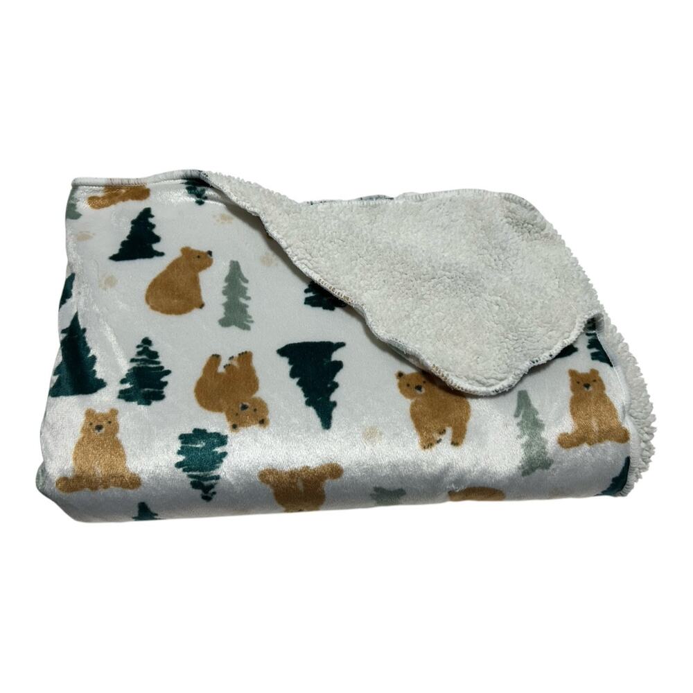 Chick Pea Bear Trees Baby Blanket Sherpa Forest Woodland Brown Green White